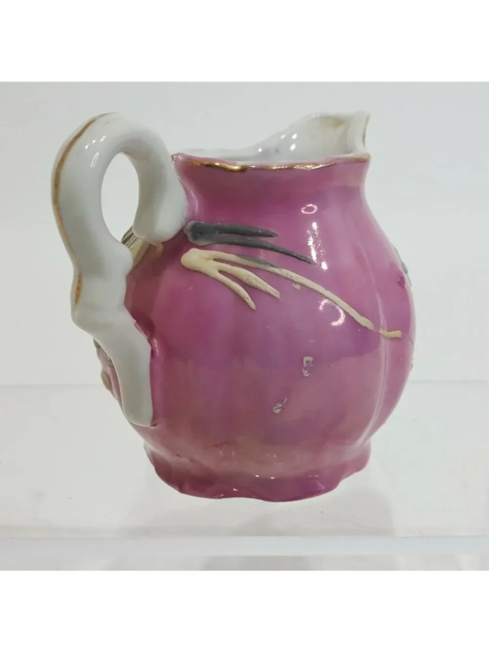 Mini Porcelain Hand-Painted Raised Dragon Creamer Lucky China 4” Tall Pink Gold